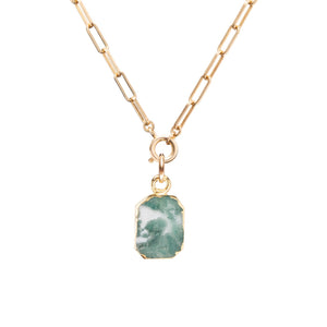 
            
                Load image into Gallery viewer, Moss Agate Gem Slice Chunky Chain Necklace | New Beginnings (Gold Plated)
            
        