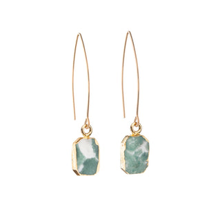
            
                Load image into Gallery viewer, Moss Agate Gem Slice Dropper Earrings | New Beginnings (Gold Plated)
            
        