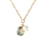 Moss Agate Gem Slice Triple Chunky Chain Necklace | New Beginnings (Gold Plated)