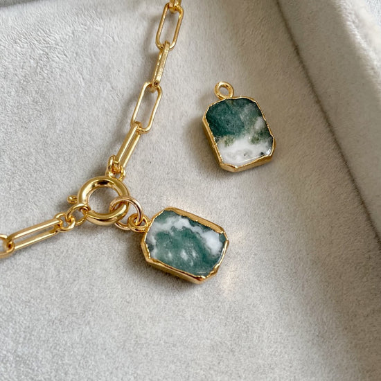 Moss Agate Gem Slice Chunky Chain Necklace | New Beginnings (Gold Plated)