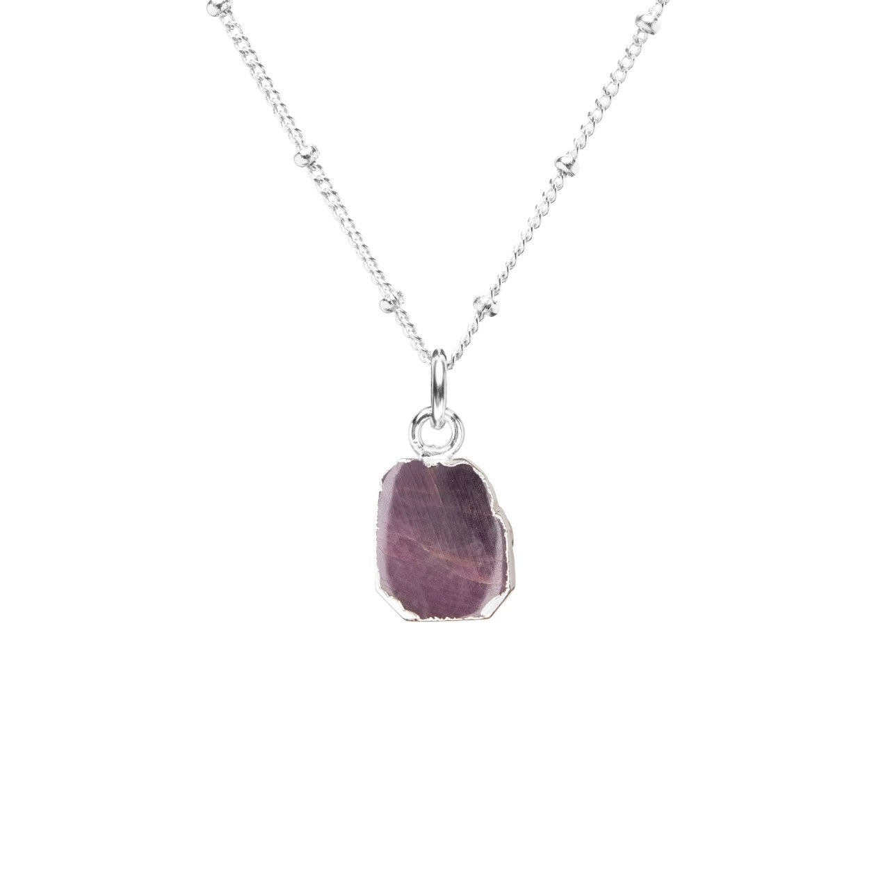 July Birthstone | Ruby Gem Slice Necklace (Silver)