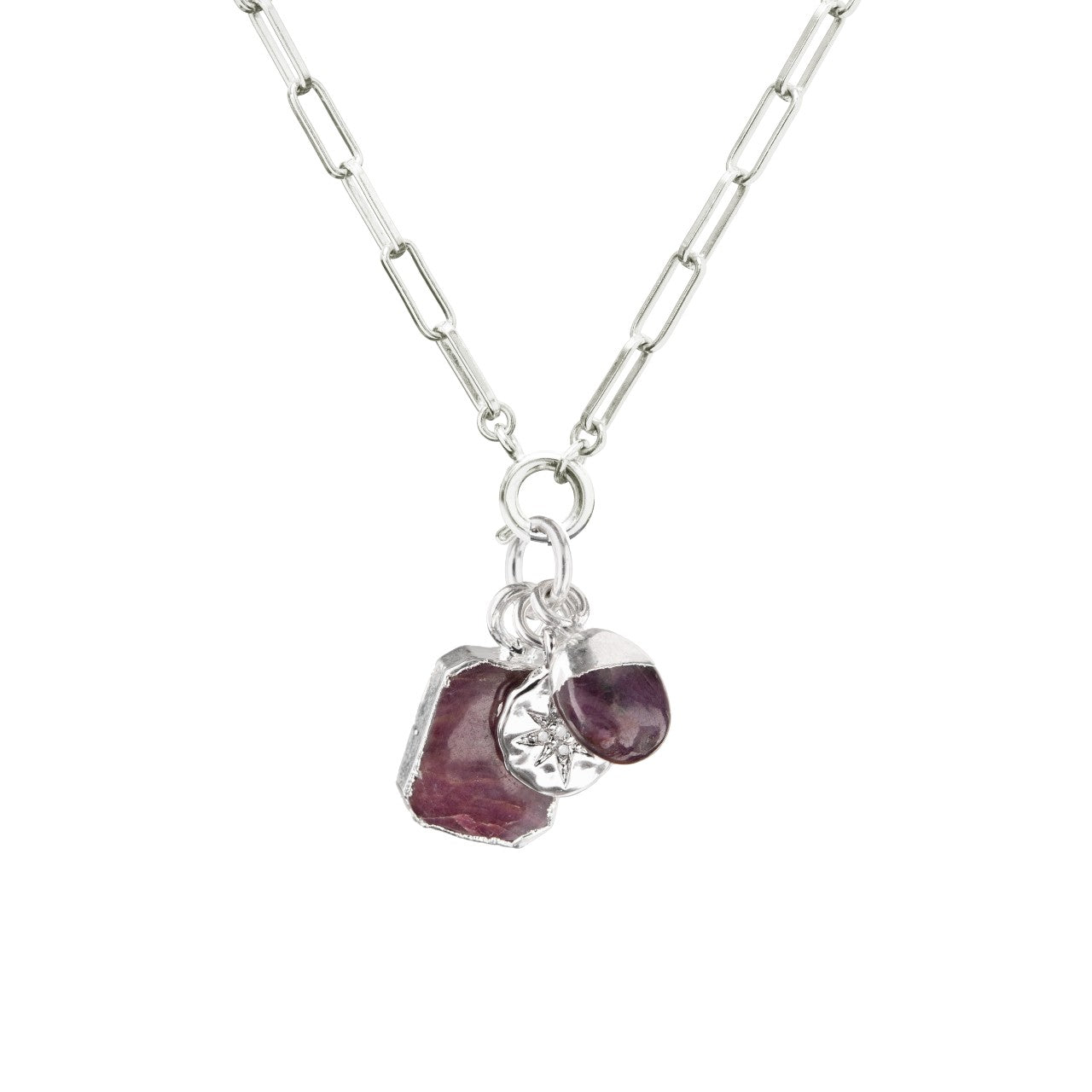 Ruby Gem Slice Triple Chunky Chain Necklace | Energy (Silver)