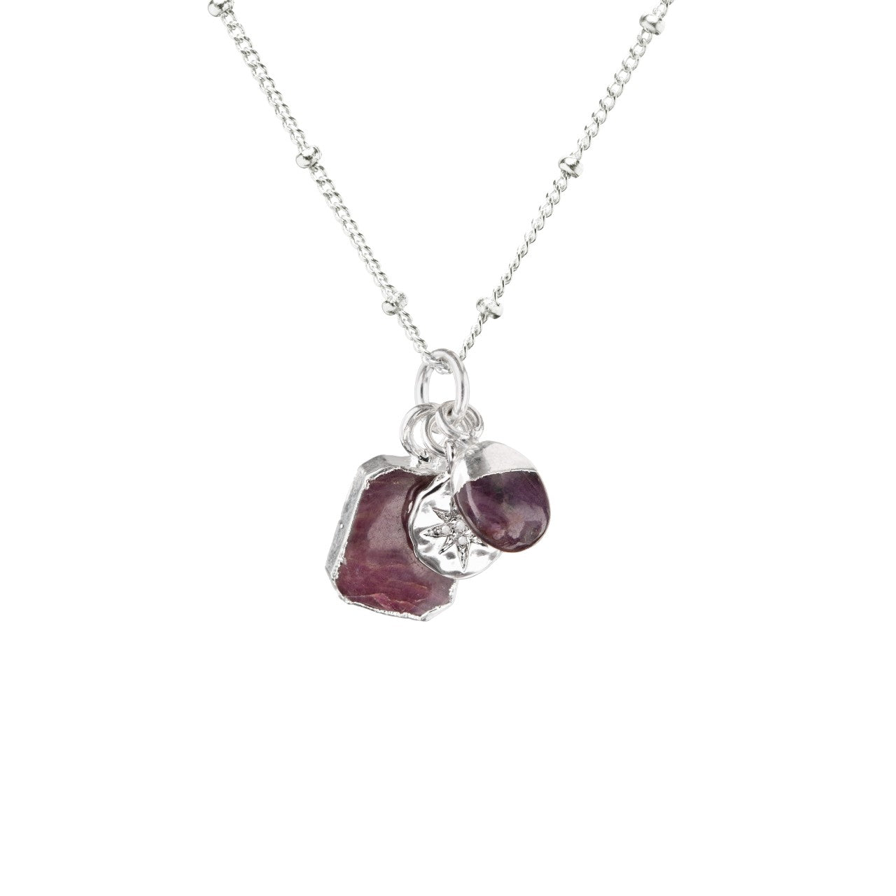 Ruby Gem Slice Triple Necklace | Energy (Silver)