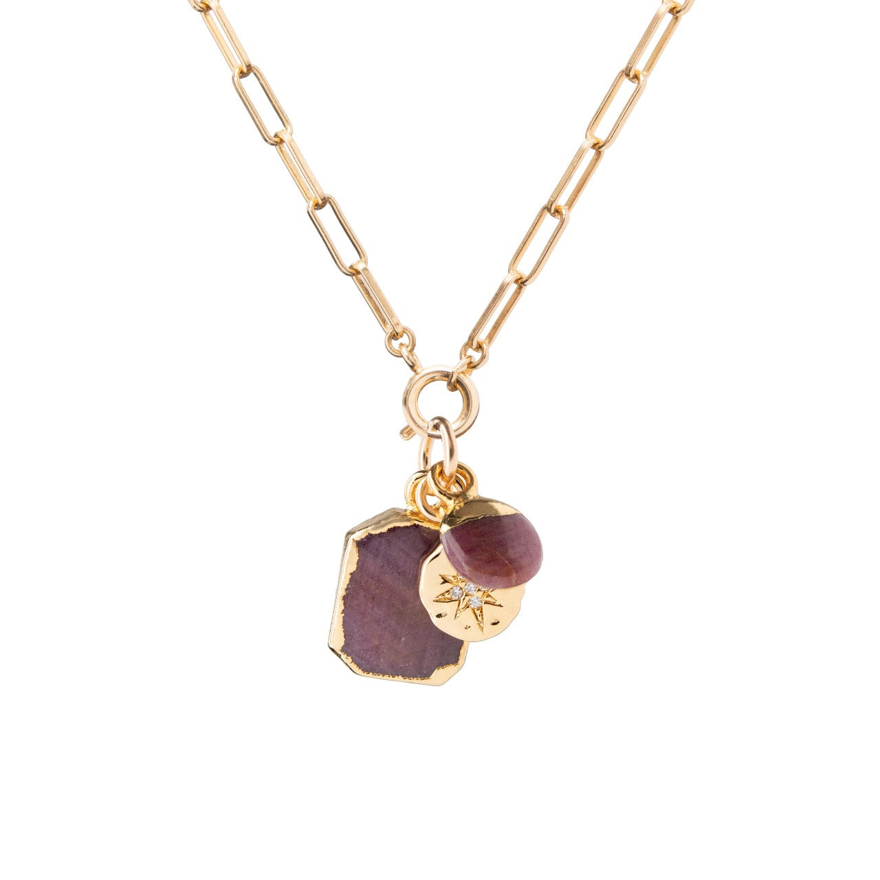 Ruby Gem Slice Triple Chunky Chain Necklace | Energy (Gold)