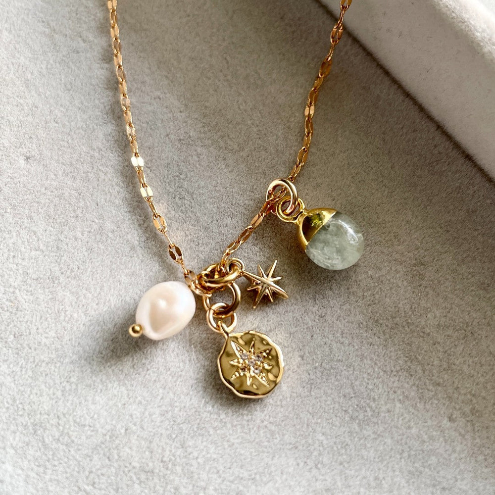 Aquamarine Charm Necklace | Serenity (Gold Plated)
