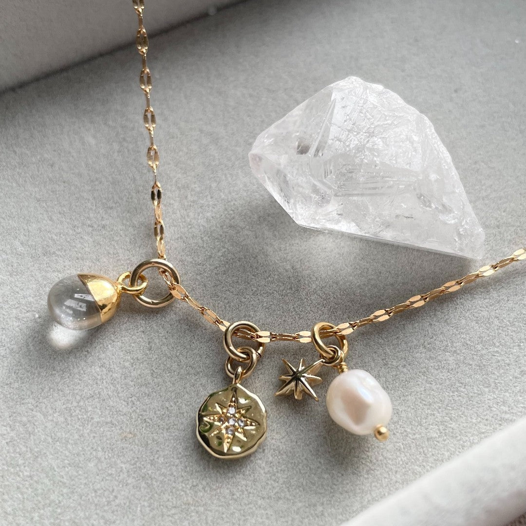 Load image into Gallery viewer, April Birthstone | Quartz Charm Necklace (Gold Plated)
