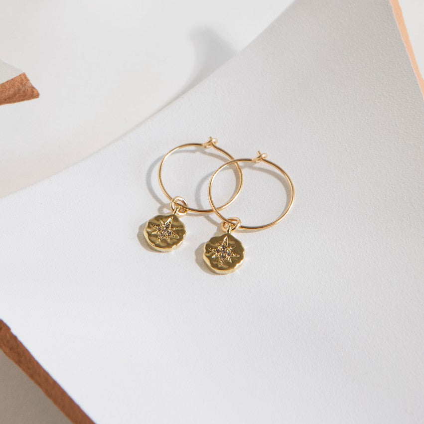 Star Coin Mini Hoop Earrings (Gold)