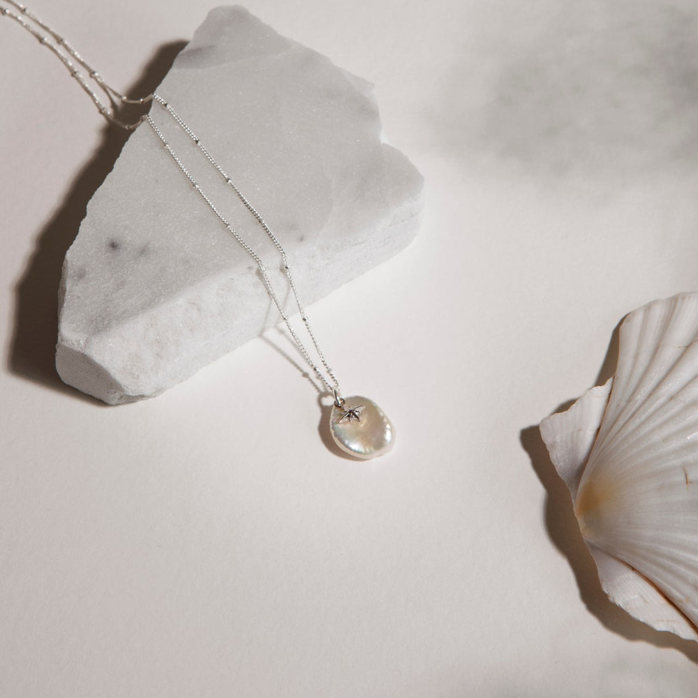 Freshwater Pearl & Star Necklace (Silver)