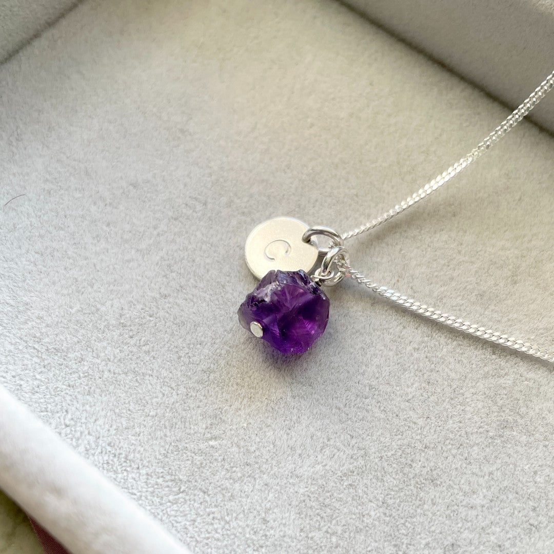 February Birthstone | Amethyst Threaded Necklace (Silver)
