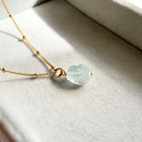 Aquamarine Threaded  Satellite Chain Necklace | Serenity (Gold Plated | Silver)