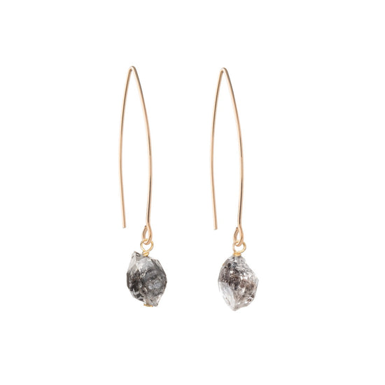 April Birthstone | Herkimer Diamond Threaded Dropper Earrings (Gold)