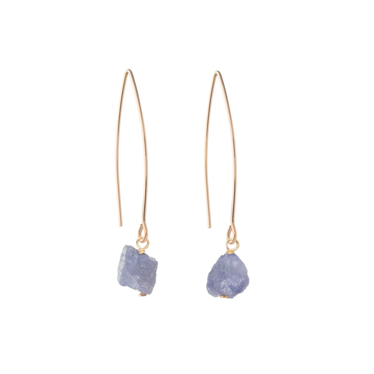Load image into Gallery viewer, December Birthstone | Tanzanite Dropper Earrings | Raw Threaded | Gold | Decadorn
