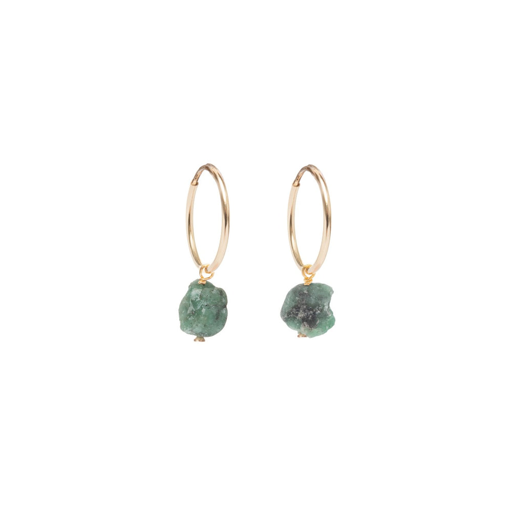 
            
                Load image into Gallery viewer, May Birthstone | Emerald Threaded Hoop Earrings (Gold)
            
        