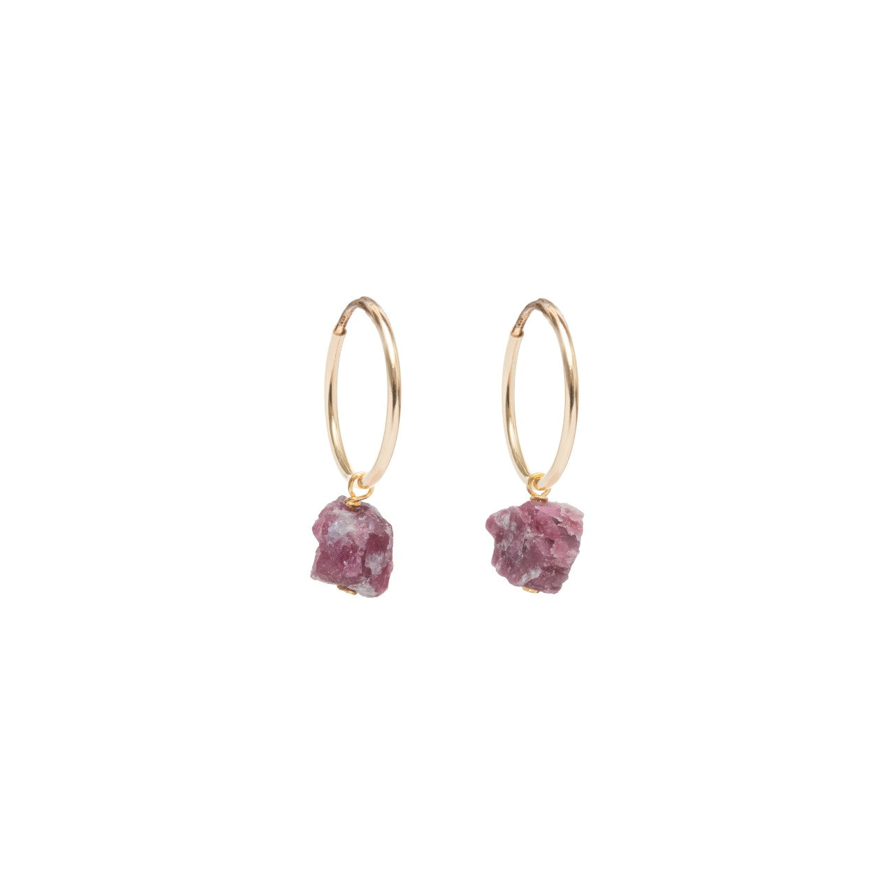Load image into Gallery viewer, Pink Tourmaline Hoop Earrings | Threaded | Gold | Decadorn
