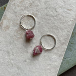 October Birthstone | Pink Tourmaline Threaded Hoop Earrings (Silver)