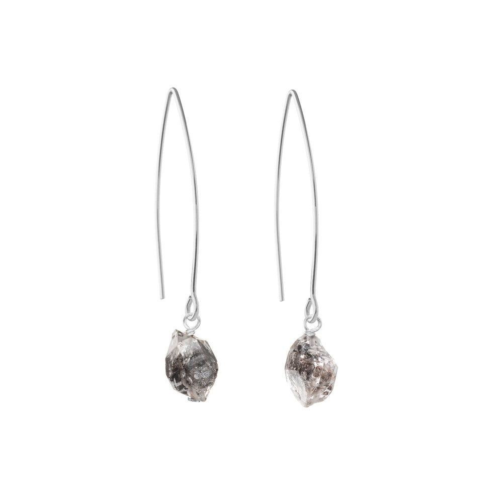 April Birthstone | Herkimer Diamond Threaded Dropper Earrings (Silver)