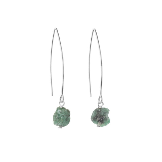 Emerald Threaded Dropper Earrings | Hope (Silver)