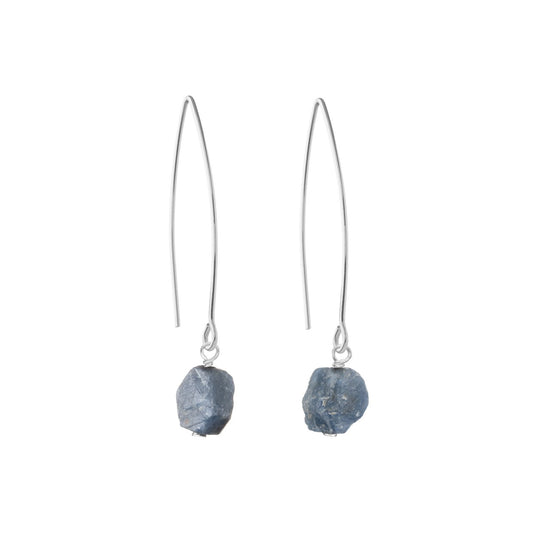 September Birthstone | Sapphire Threaded Dropper Earrings (Silver)