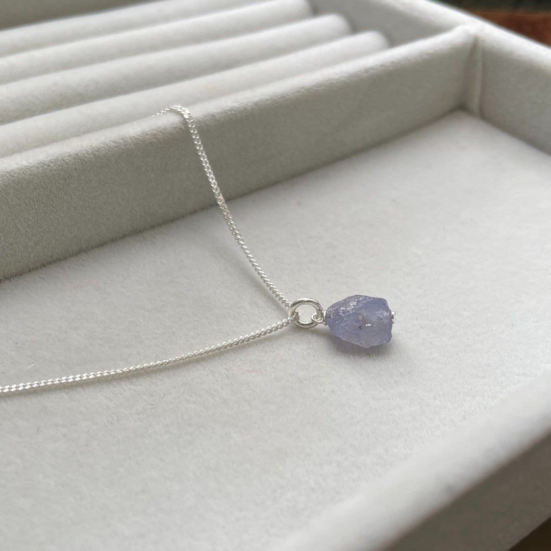 December Birthstone | Tanzanite Threaded Necklace (Silver)
