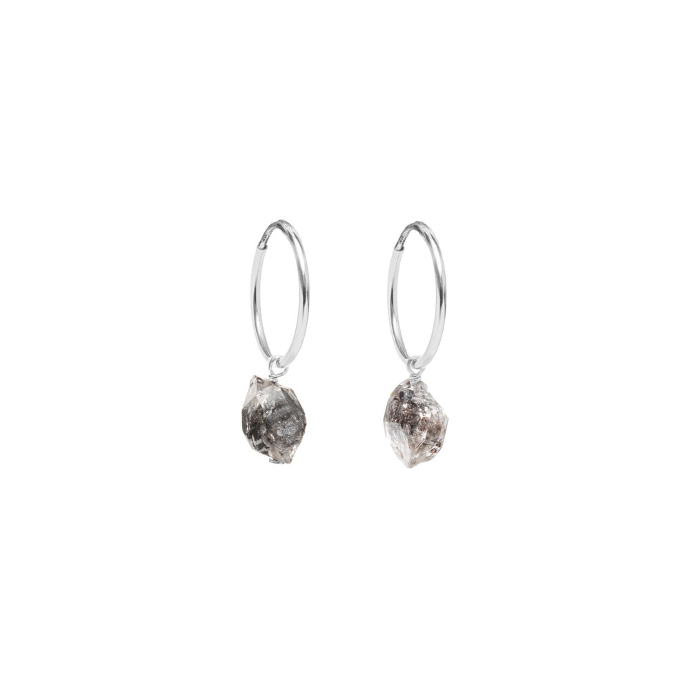 
            
                Load image into Gallery viewer, April Birthstone | Herkimer Diamond Threaded Hoop Earrings (Silver)
            
        
