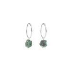 May Birthstone | Emerald Threaded Hoop Earrings (Silver)