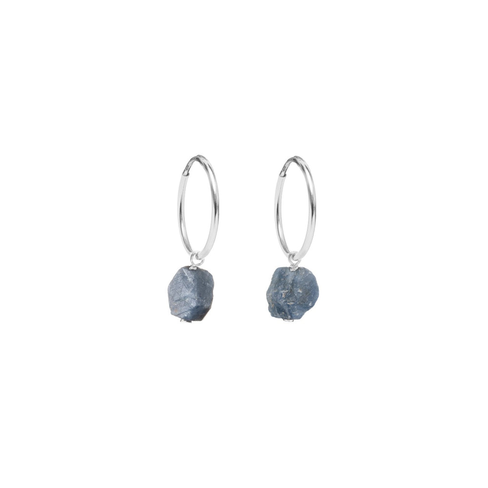 September Birthstone | Sapphire Threaded Hoop Earrings (Silver)