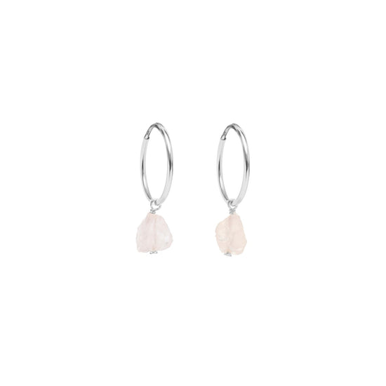 Load image into Gallery viewer, Rose Quartz Hoop Earrings, Raw Threaded, Silver | Decadorn
