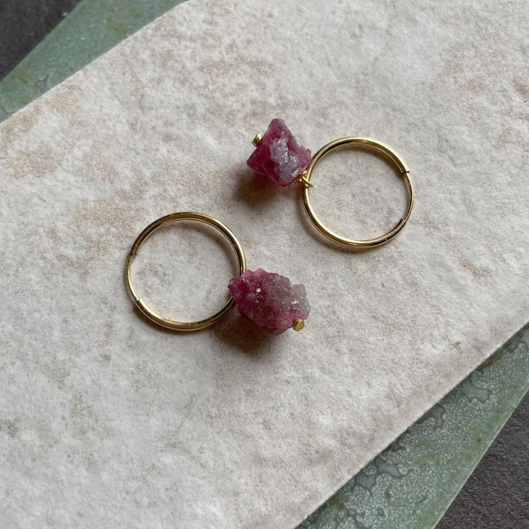 Load image into Gallery viewer, Pink Tourmaline Threaded Hoop Earrings (Gold-Fill)
