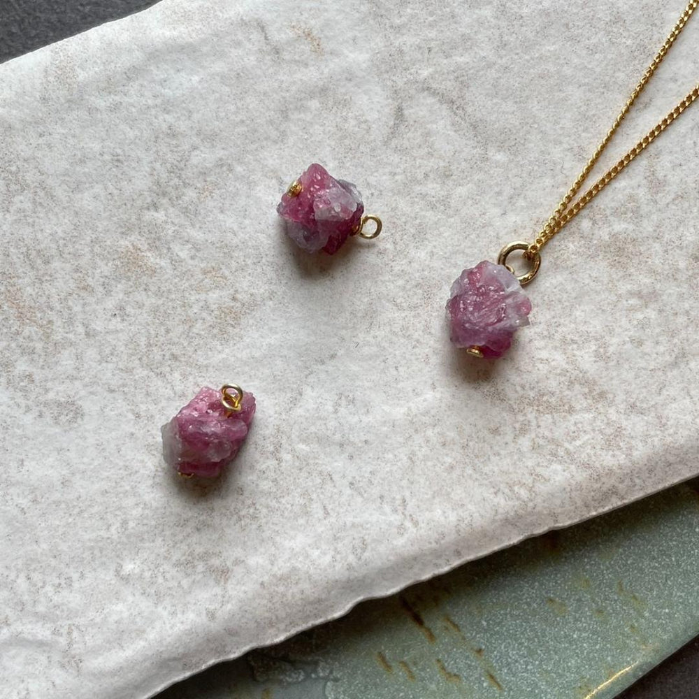 October Birthstone | Pink Tourmaline Threaded Necklace (Gold)
