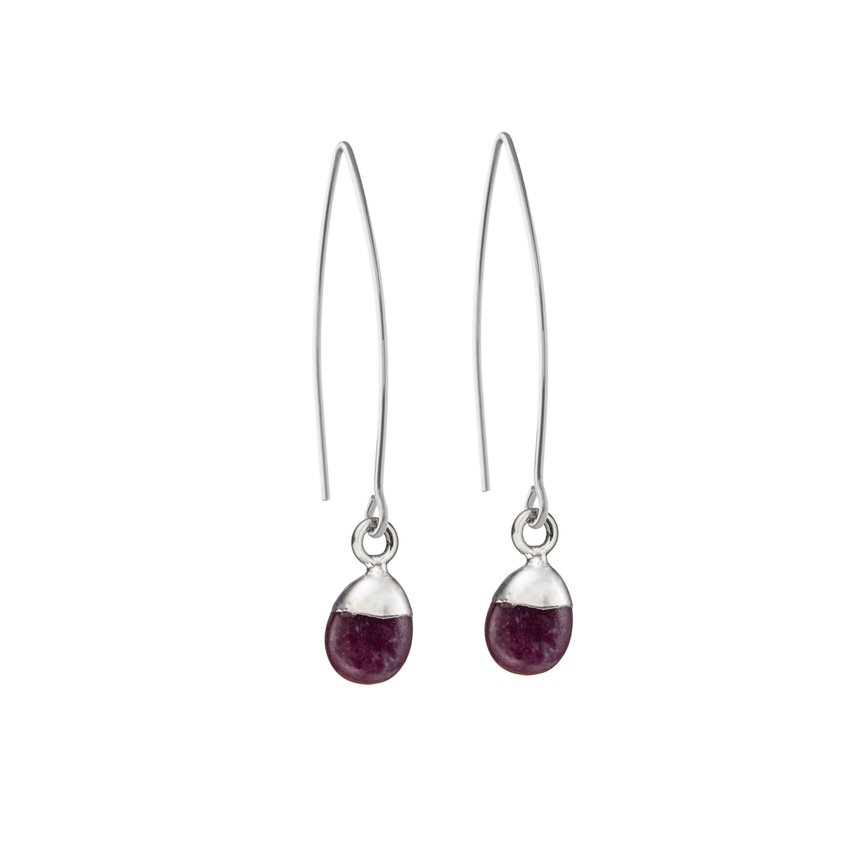 July Birthstone | Ruby Tiny Tumbled Dropper Earrings (Silver)