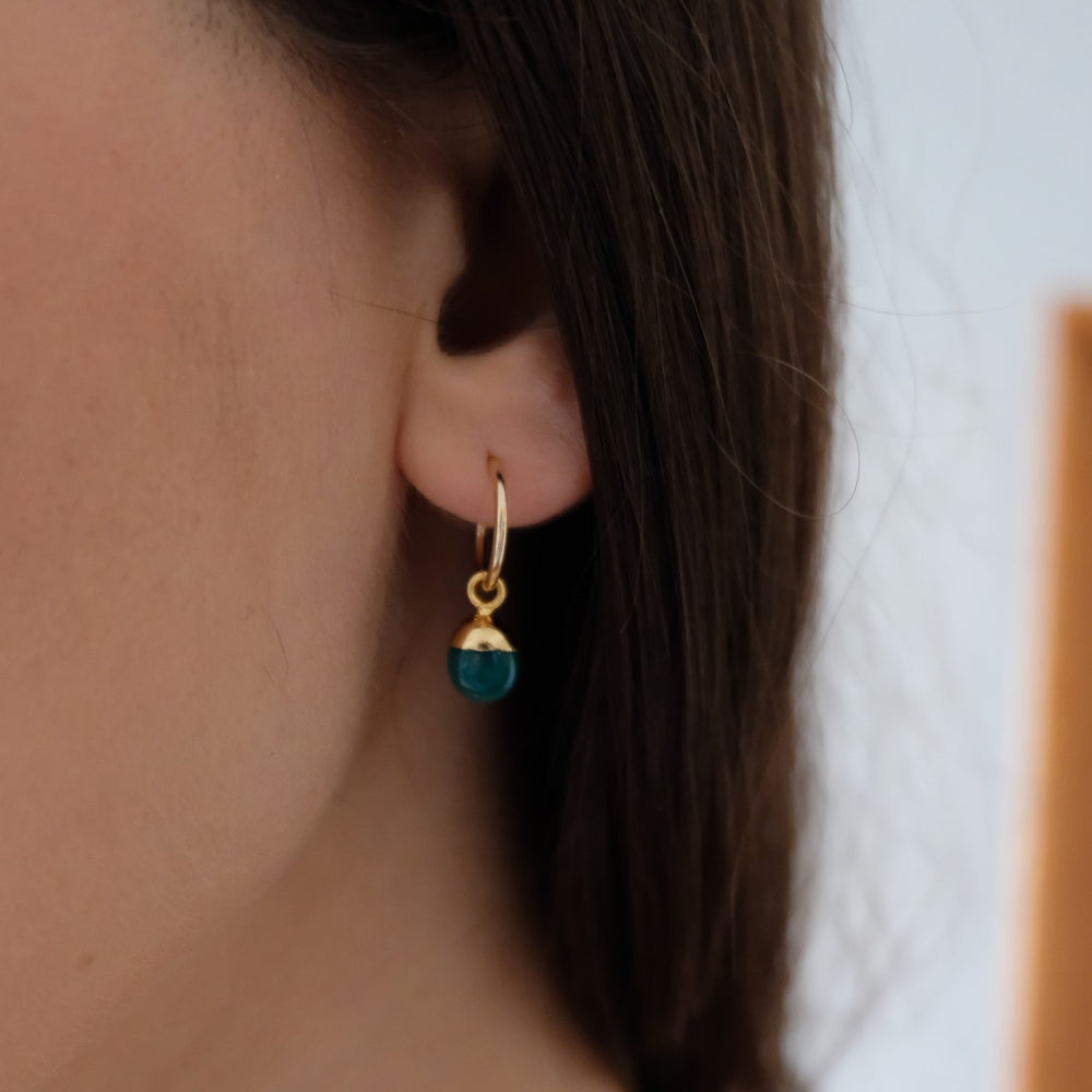 Green Agate Tiny Tumbled Hoop Earrings | Protection (Silver)