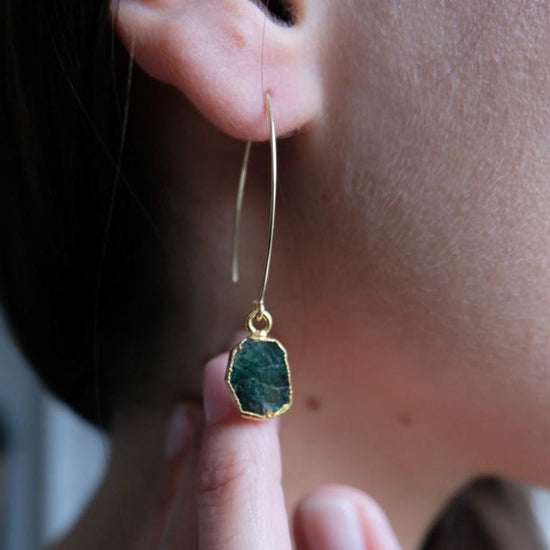 Emerald Gem Slice Dropper Earrings | Hope (Gold)