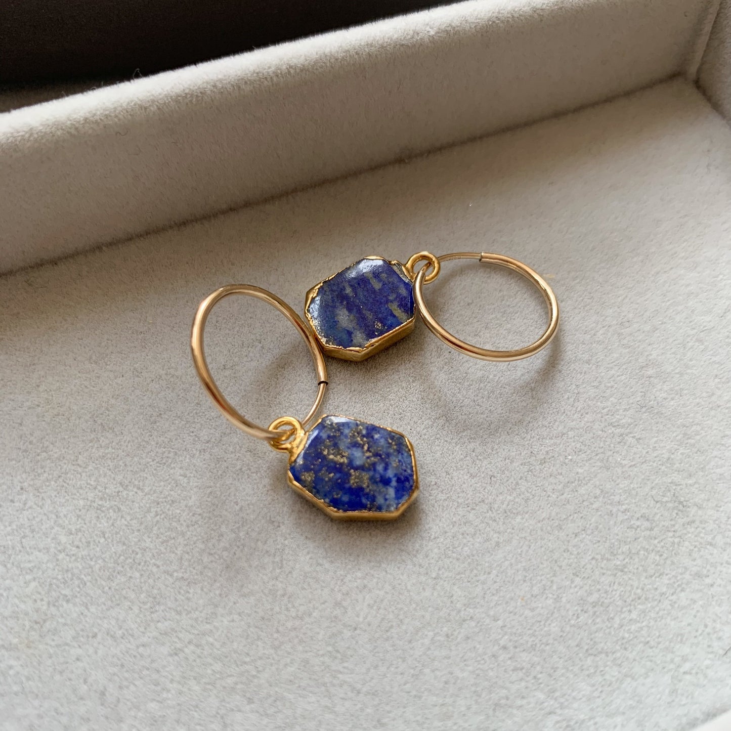 Gem Slice Hoop Earrings - Lapiz Lazuli, - Decadorn