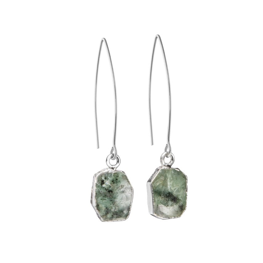 Emerald Gem Slice Dropper Earrings | Hope (Silver)