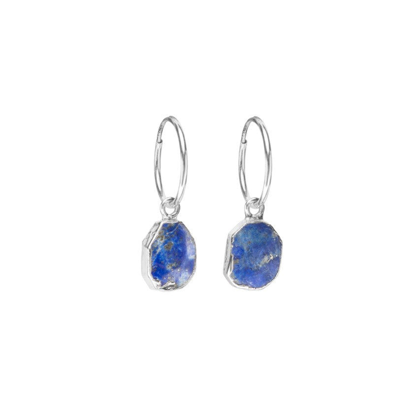 Load image into Gallery viewer, Gem Slice Hoop Earrings - Silver - Lapiz Lazuli - Decadorn
