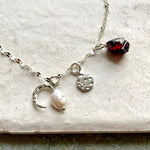 January Birthstone | Garnet Moon Charm Necklace (Silver)
