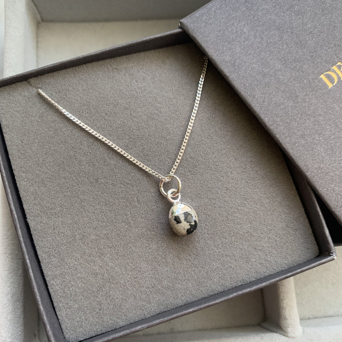 Tiny Tumbled Gemstone Necklace - Silver - Dalmatian - Decadorn