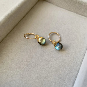 Tiny Tumbled Gemstone Hoop Earrings - Labradorite (Adventure) - Decadorn
