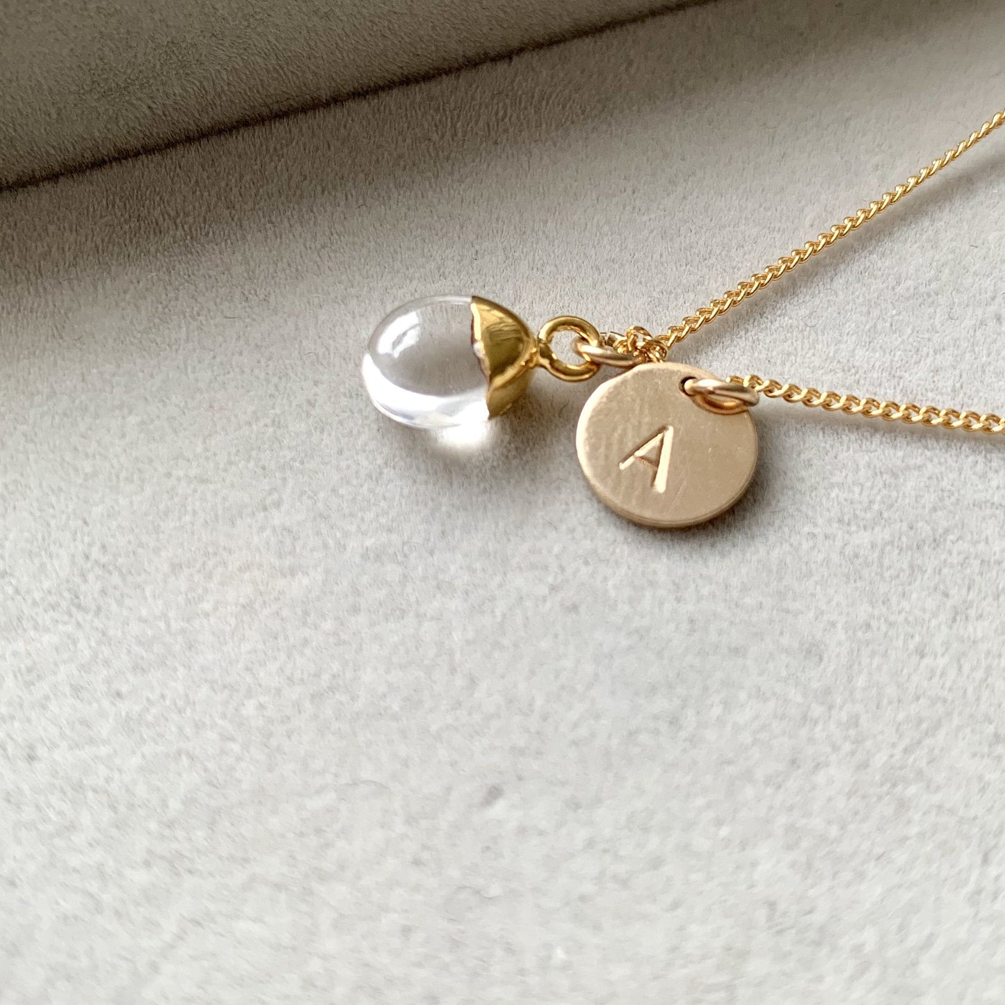April Birthstone | Quartz Tiny Tumbled Necklace (Gold Plated)