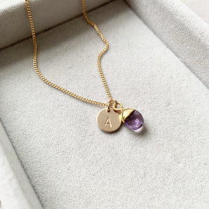 February Birthstone | Amethyst Tiny Tumbled Necklace (Gold Plated)