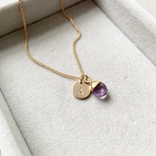 Amethyst Tiny Tumbled Necklace | Calming (Gold Plated)