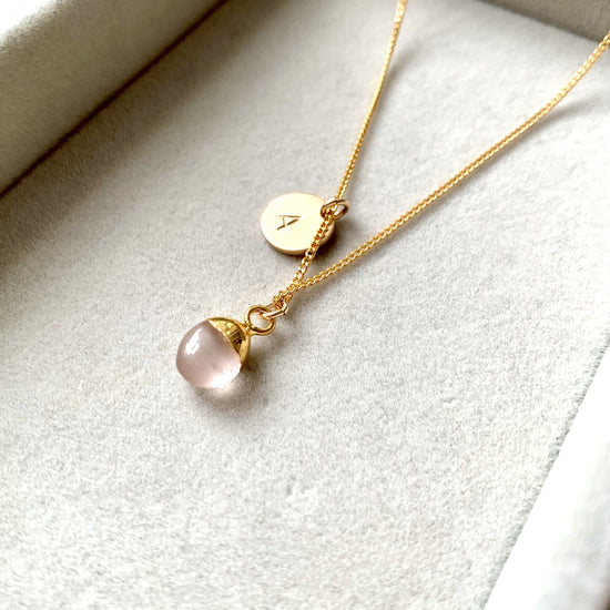 Rose Quartz Necklace, Gold, Tiny Tumbled Decadorn