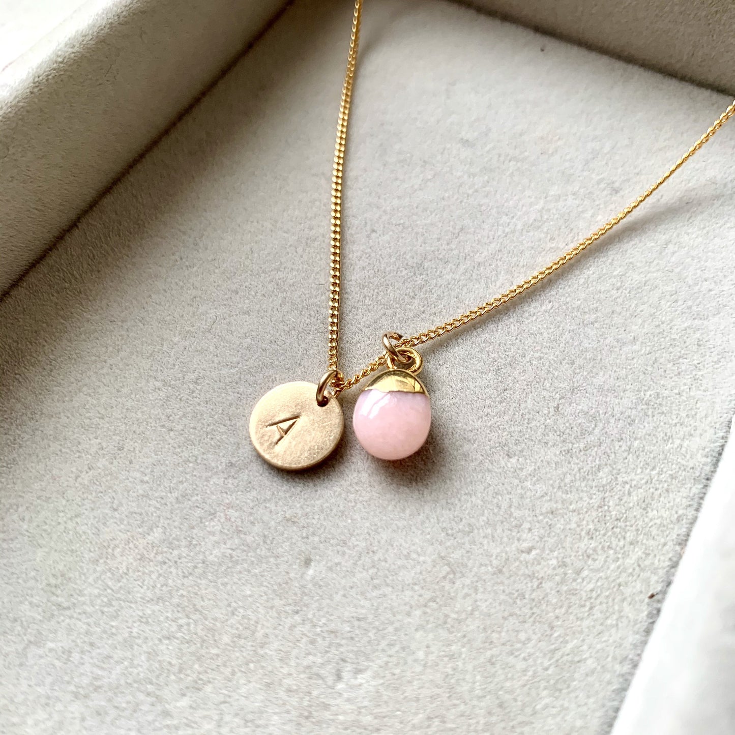 Pink Opal Tiny Tumbled Necklace | Love & Hope (Gold Plated)