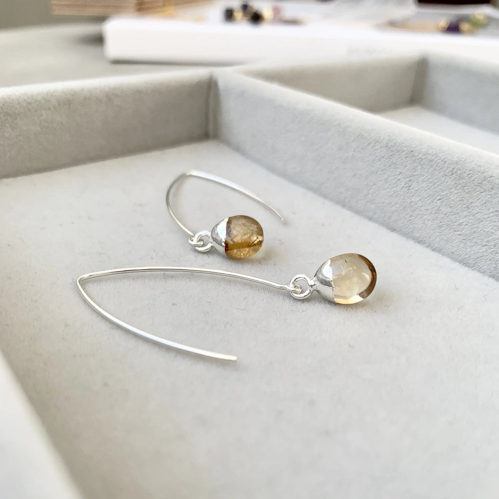 Tiny Tumbled Gemstone Dropper Earrings - Silver - Citrine (Success & Creativity) - Decadorn