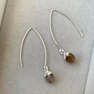 Tiny Tumbled Gemstone Dropper Earrings - Silver - Chocolate Moonstone (New Beginnings) - Decadorn