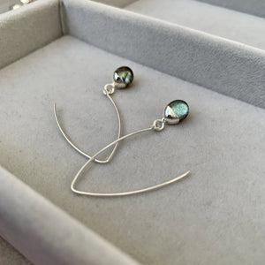 Tiny Tumbled Gemstone Dropper Earrings - Silver - Labradorite (Adventure) - Decadorn
