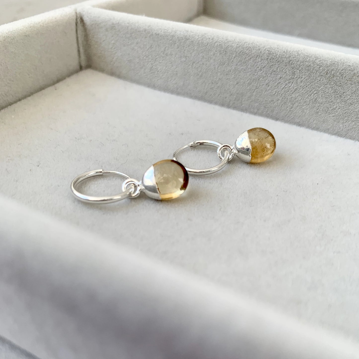 Load image into Gallery viewer, Tiny Tumbled Gemstone Hoop Earrings - Silver - Citrine (Success &amp;amp; Creativity) - Decadorn
