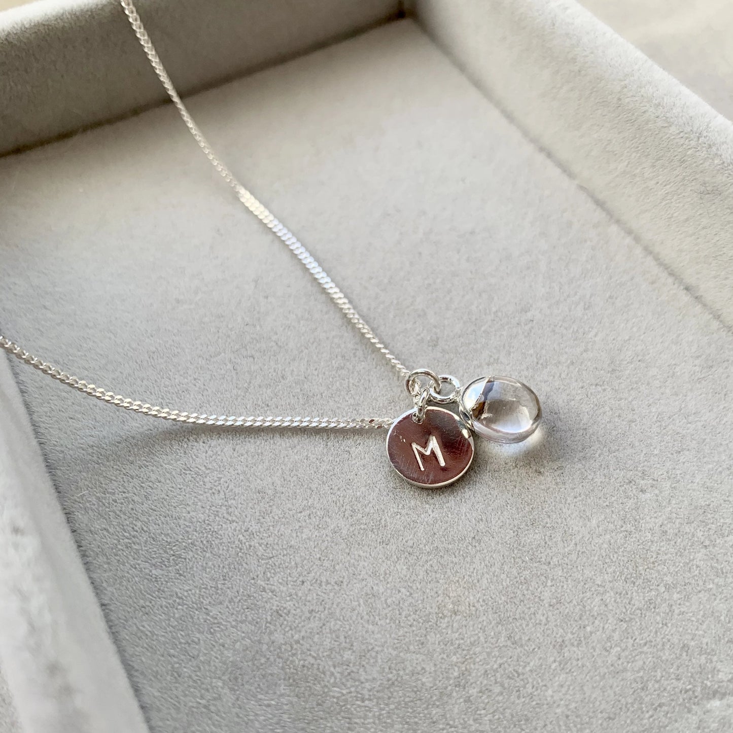 April Birthstone | Quartz Tiny Tumbled Necklace (Silver)