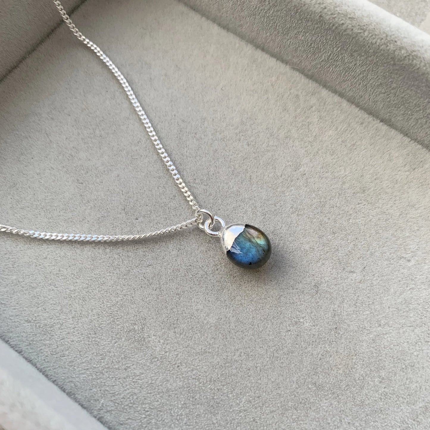 Load image into Gallery viewer, Tiny Tumbled Gemstone Necklace - Silver - Labradorite (Adventure) - Decadorn
