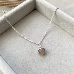 Tiny Tumbled Gemstone Necklace - Silver - Chocolate Moonstone (New Beginnings) - Decadorn